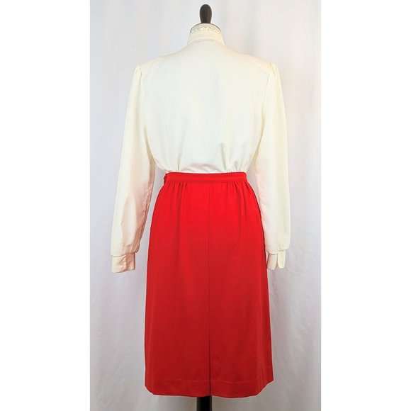 Women's Red Virgin Wool Straight Skirt Sz 10 Pendleton 1980s Office Midi Skirt - Picture 8 of 10